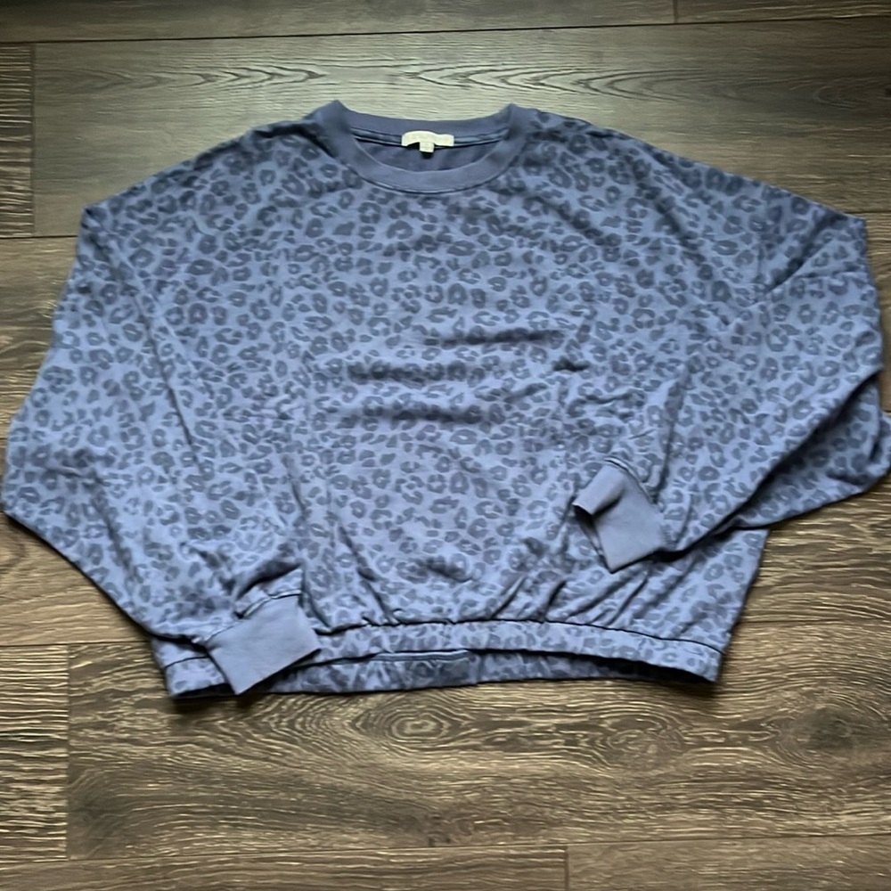 Z supply Blue Cheeta Print Cropped sweatshirt